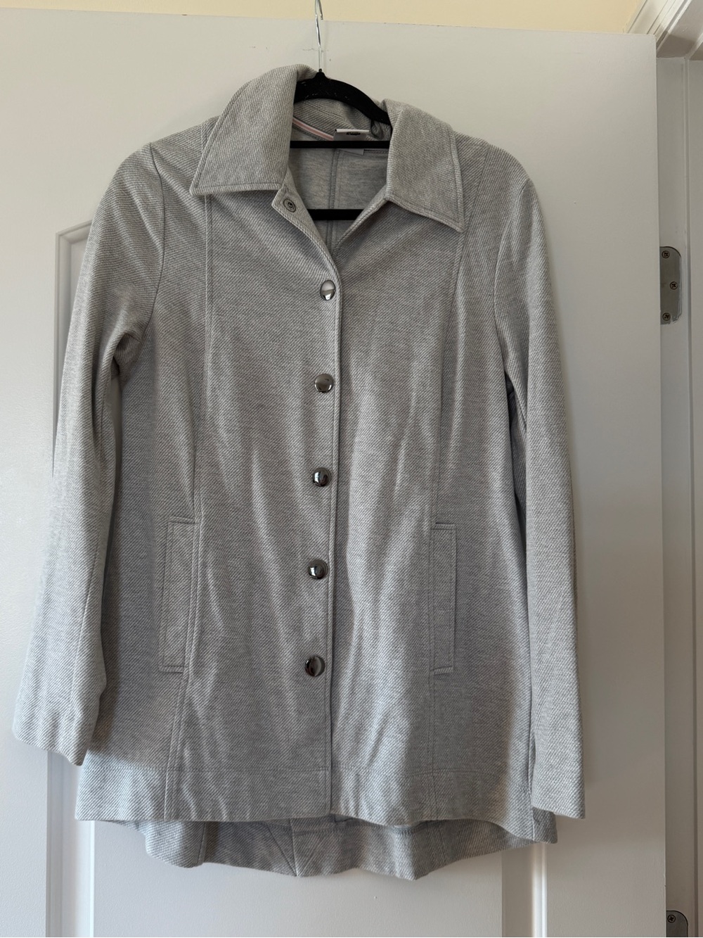 CAbi Light Gray Button-Front Trench Coat